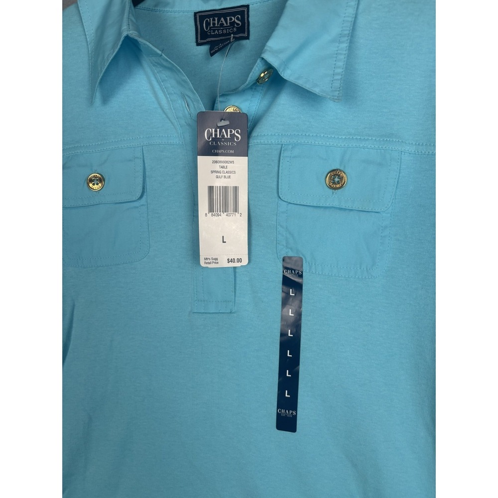 Chaps Classics Polo Shirt Womens Large Blue Gulf Button Pockets Spring Casual - Picture 5 of 13
